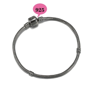 Classic gunmetal snake chain bracelet in 925 sterling silver with a round barrel clasp