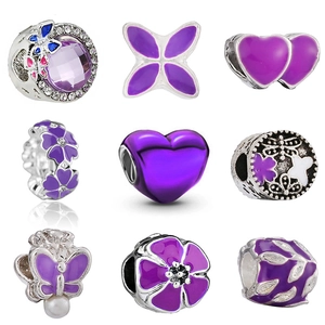 Perline Charm in Lega di Smalto Viola Cuore Fiore Farfalla Rosa Ciondoli per Bracciale Collana Gioielli Moda Donna