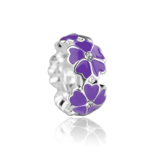Squisito ciondolo in argento con fiori in smalto viola e piccoli cristalli di zircone