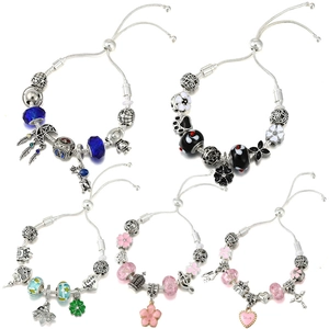 Europäischer Stil Versilbertes DIY Charm Armband Glasperlen Herz Blume Schmetterling Verstellbares Schlangenkette Armband Schmuck
