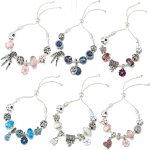 Versilberte verstellbare Kette Armband Set mit bunten Traumfänger und Blumenperlen