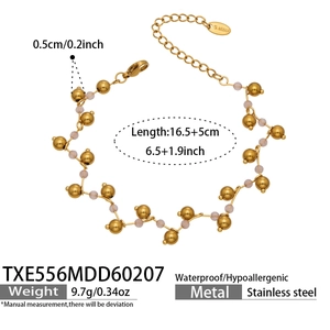 Bracelet en cristaux roses et acier inoxydable avec perles dorées et fermoir mousqueton