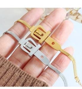 Flat snake bone chain bracelets with belt buckle clasp in gold and silver finish