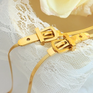 Fashion Titanium Steel Belt Buckle Snake Chain Jewelry Necklace Bracelet For Women Punk Style Gold Plated Jewelry