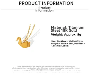 Gedetailleerde afmetingen van de gouden origami kraanvogel ketting met 40+5 cm ketting