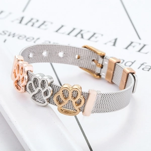 10mm stainless steel mesh bracelet with rose gold and silver pet paw charms