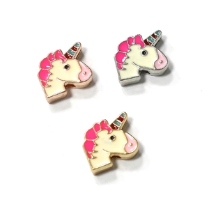 Three colorful unicorn charms in gold, silver and rose gold for 10mm mesh bracelets