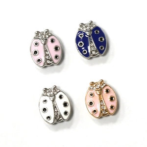 Set of four colorful enamel ladybug charms with rhinestones for 10mm mesh bracelets