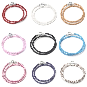 Minimalist Double Wrap Braided Genuine Leather Bracelet For Women Men Fashion Jewelry Alloy Barrel Clasp DIY Charm Base Chain Gift