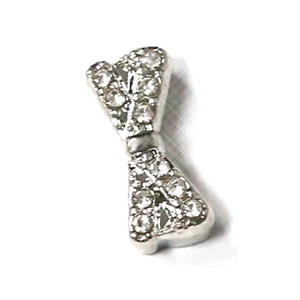 Sparkling silver bow charm with white rhinestones for 10mm mesh bracelet accessories