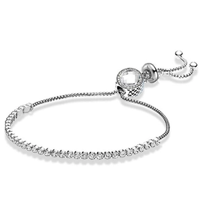 Pulsera tennis ajustable bañada en platino con brillantes cristales de circonita