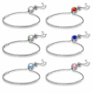 Pulsera Bolo de Zirconia Ajustable Sparkling Round Halo Chapado en Platino Acero de Titanio Joyería de Moda Mujer