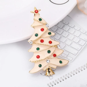 Broche Sapin de Noël en Émail Blanc pour Femmes Alliage Doré Strass Épingle Festive Bijoux de Noël Accessoires Manteau Hiver