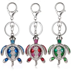 Rhinestone Enamel Sea Turtle Keychain Metal Animal Bag Pendant Charm For Keys Car Backpack Decoration Women Men Kids Gift
