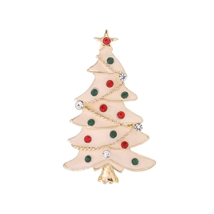 Broche sapin de Noël en émail blanc avec strass colorés sur une base dorée