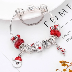 Christmas beaded snake chain bracelet with Santa Claus and candy cane pendants