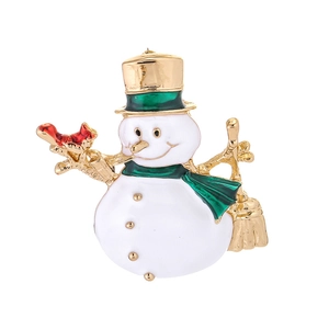 Klassische Weihnachtsschneemann-Brosche mit weißer Emaille und grünem Schal Design