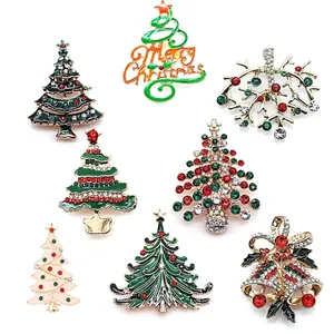 Spilla di Natale in Lega Vintage per Donna Albero di Natale in Smalto Verde Babbo Natale Renna Strass Gioielli Spilla Festiva