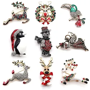 Vintage Alloy Rhinestone Christmas Brooch Pin For Women Men Reindeer Snowman Angel Enamel Festive Breastpin Jewelry Gift