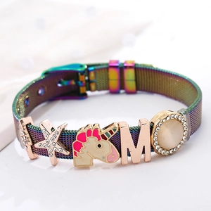 Regenboog mesh armband van roestvrij staal met eenhoorn- en zeesterbedeltjes