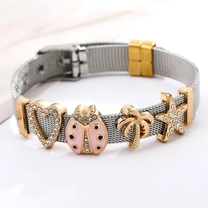 Zilveren mesh-armband met gouden hart-, lieveheersbeestje-, palm- en zeesterbedeltjes