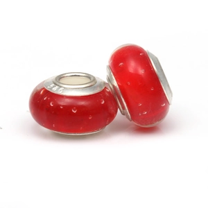 Red translucent bubble glass beads with S925 silver core for DIY charm bracelets