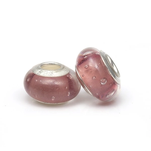 Detail view of pink bubble glass beads with S925 sterling silver core for DIY jewelry