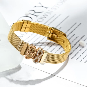 Gold mesh stainless steel bracelet with infinity charm and heart pendants for couples