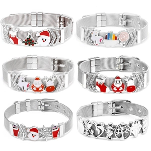 Cartoon Weihnachten Einhorn Edelstahl Mesh Uhrband Stil Armband Für Damen Herren Strass Emaille Anhänger Schmuck Geschenk