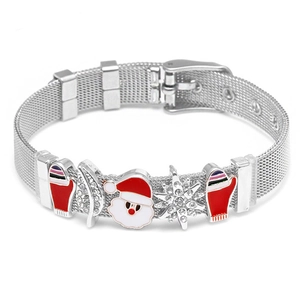 Silbernes Edelstahl-Mesh-Armband mit farbenfrohen Weihnachts-Emaille-Anhängern