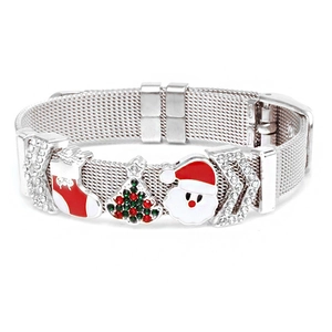 Weihnachtsarmband aus Edelstahl-Netzband mit Weihnachtsmann- und Baum-Anhängern