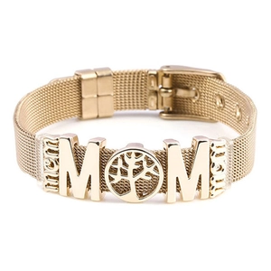 Golden mesh bracelet featuring MOM lettering and Tree of Life pendant for women
