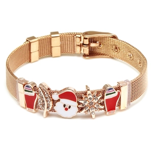 Detail von Roségold Mesh-Armband mit Weihnachtsmann- und Schneeflocken-Anhängern