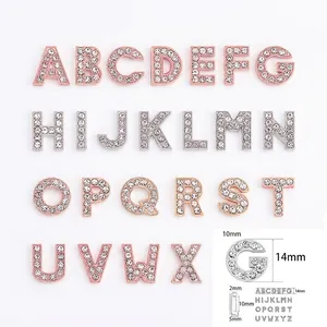 Dijes Deslizantes de Letras y Números de Strass DIY Aleación Cristal Alfabetos Para Pulsera de Malla Oro Plata Oro Rosa Accesorios de Joyería