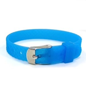 Blue 10mm adjustable silicone bracelet with fish scale texture and silver buckle clasp
