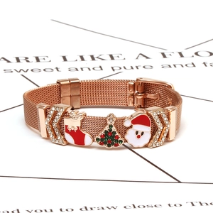 Roségoldenes Weihnachts-Mesh-Armband mit Anhängern wie Weihnachtsmann und Baum