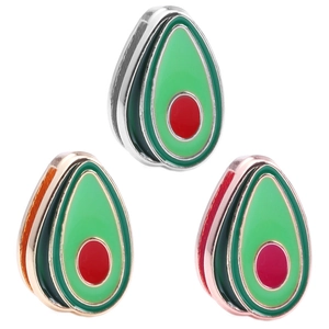 Three avocado enamel charms in silver, gold, and rose gold for 10mm slide bracelets