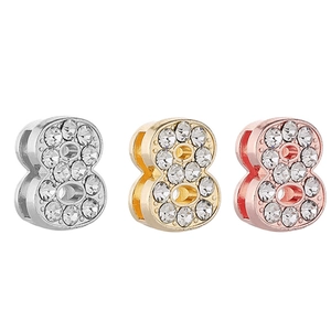 Set de tres abalorios número 8 en oro plata y oro rosa con cristales pavimentados