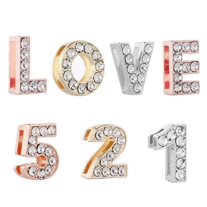 Abalorios deslizantes de letras y números con diamantes para pulseras DIY
