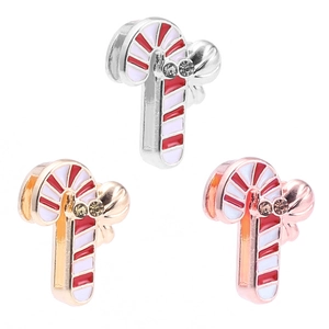 Detailed view of candy cane charms with red white enamel and crystals for 10mm bracelets