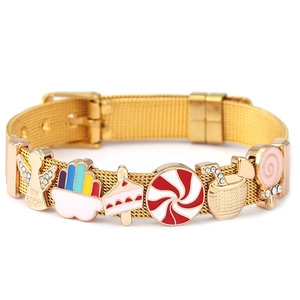 10mm goldenes Edelstahl-Netzarmband mit bunten Emaille-Anhängern und My Angel Anhänger