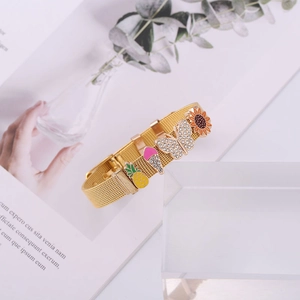 Golden mesh keeper bracelet for women with colorful pineapple, ice cream and flower charms