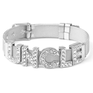 Silver mesh stainless steel bracelet with crystal UNCLE letters and adjustable buckle