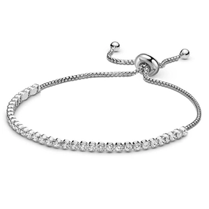 Pulsera ajustable de plata estilo tenis con circonitas y cierre de pasador deslizante