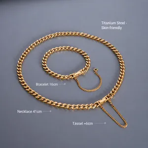 Estilo Ins Acero de Titanio Chapado en Oro Cadena Gruesa Collar Pulsera Joyería Hebilla de Borla Cadena de Clavícula Accesorios Unisex