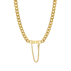 Collar de cadena cubana en acero chapado en oro 18k con cierre H y cadena de seguridad