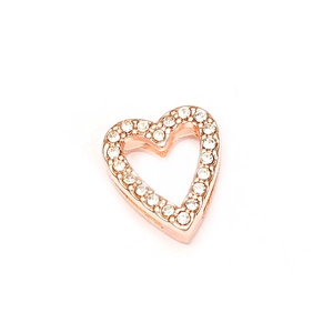 Ciondolo a cuore cavo in oro rosa per bracciali in acciaio con cristalli lucidi
