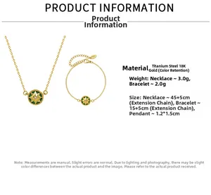 Detailed specs for 18K gold star zircon pendant necklace and bracelet titanium jewelry set