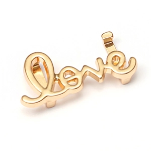 Goldener Legierung Cursive Love Buchstaben Anhänger für Edelstahl Mesh Armbänder