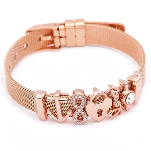 Rose gold stainless steel mesh bracelet with anchor heart and love charms